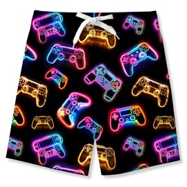 Cozople Board Shorts for Boys Quick Dry Swim Trunks 3D Cool Neon Game Graphic Swimwear with Pockets for Summer Beach Holiday