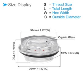 CoCud Air Compressor Oil Sight Glass, | M27x1.5mm Male Thread | Hex Head Oil Liquid Level Indicator Glass Window - (Applications: for Gearbox Fittings), 1-Piece