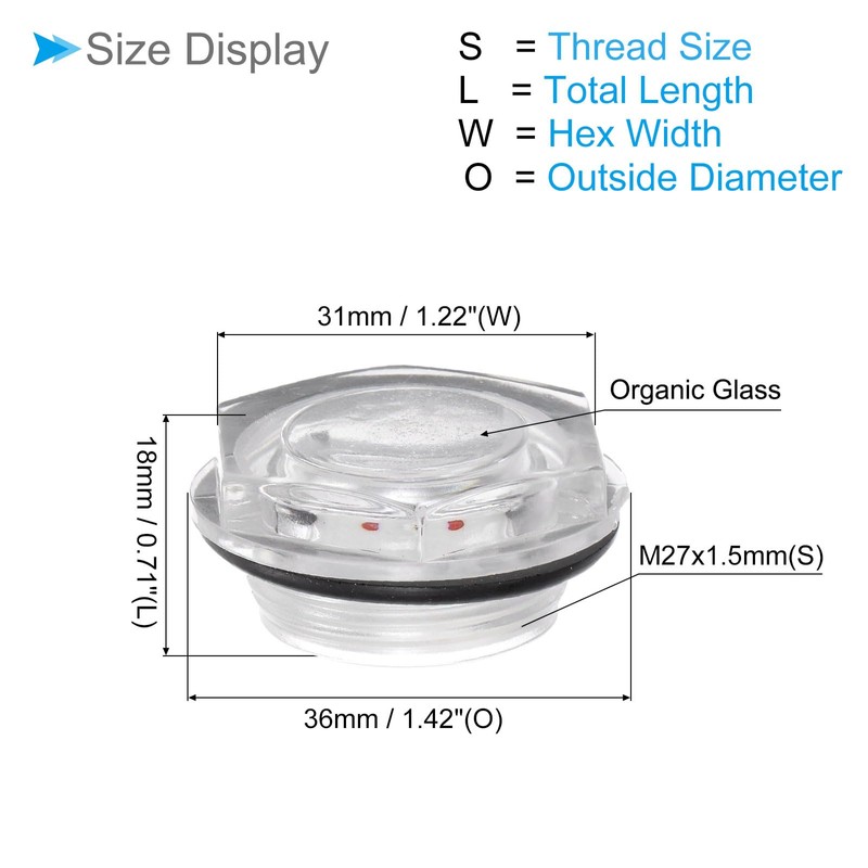CoCud Air Compressor Oil Sight Glass, | M27x1.5mm Male Thread