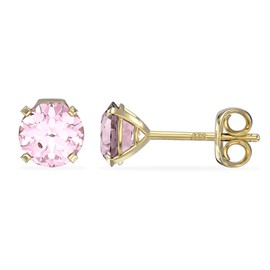 Aeon Jewellery Birthstone Stud Earrings - October Tourmaline | 9ct Yellow Gold & Cubic Zirconia Diamond | Polishing Cloth Included | 4 Pronged Stone