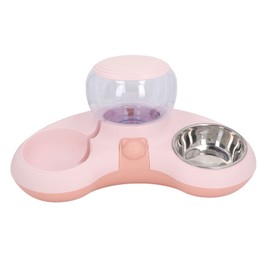 Double Cat Bowls Pet Food and Water Bowl Set Tilted Raised Cat Bowls with 1.4L Automatic Water Dispenser for Cats Small Dogs Pink