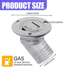 LCJAOF 1.5" Boat Gas Deck Fill with Keyless Cap - 316 Stainless Steel Marine Fuel Filler, Angled Neck Design for Yachts/RVs, Corrosion Resistant, Fits 38mm Fuel Hose (Includes Screws)