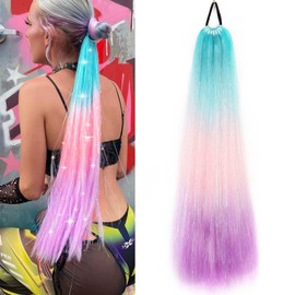 Rainbow Ponytail Hair Extensions with Scrunchie, 1 Pack, 26 Inch Long Coloured Hair Extensions for Braiding for Girls and Women (#3-3) (#X32)