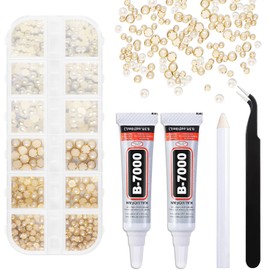 Rhinestones for Crafts, Clear Flatback Nail Gems, Kaluofan Rhinestones with B7000 Glue Tweezers and Picking Pen, Gorgeous Gold Pearls and Milky White Pearls Style, for Nail Earring Phone Cases Clothes