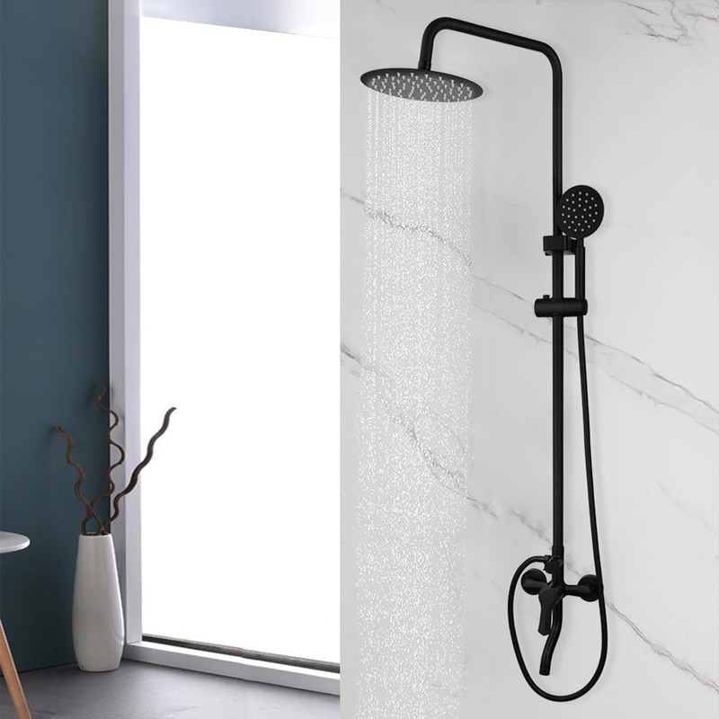 OUBONI Exposed Shower System 8 Inch Rainfall Shower Head Matte
