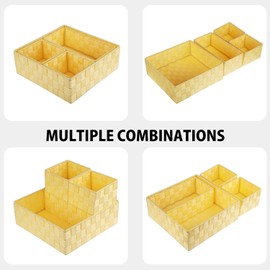 Posprica Woven Storage Baskets for Organizing, Small Black Baskets Cube Bin Container Tote Organizer Divider for Drawer, Closet, Shelf, Dresser, Set of 4(Yellow)