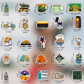 Outdoor Camping Hiking Adventure Stickers, 100pcs Waterproof Vinyl Travel Stickers for Water Bottle Laptop, Wilderness Nature Roadtrip Decals for Camper Bike Bumper Car Suitcase Luggage Skateboard