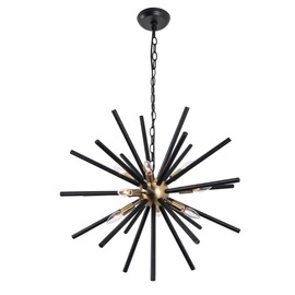 Modern Sputnik Chandeliers, 9-Light Satellite Pendant Light fixtures, Black Farmhouse Wood Pendant Lighting, Industrial Ceiling Hanging for Bedroom Kitchen Island Living Dining Room Foyer
