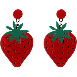 Strawberry Earrings Fruit Dangle Earrings for Women Acrylic Strawberry Drop Dangle Earrings for Women Cute Strawberry Fruit Jewelry (Red, One size)