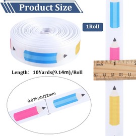 GORGECRAFT 1 Rolls 10Yds Gift Wrap Ribbons Back to School Ribbon 22mm Wide Pencil Grosgrain Ribbons White School Print Fabric Crafting Ribbons for Teacher Kindergarten Gift Wreath Decoration