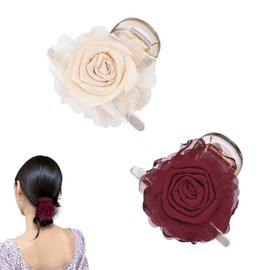 Rose Claw Clips for Women Girls Flower Hair Clips for Women Girls Rose Hair Decorations for Party Prom Wedding Hair Clip Set for 2