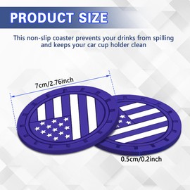 Zufoty Car Cup Holder Coaster, Non-Slip Car Cup Holders, 2.75 Inch US Flag Cup Holder, Vehicle Cup Holder Insert Coaster, Non Slip Silicone Car Cup Coaster, Universal Car Interior Accessories (Blue)