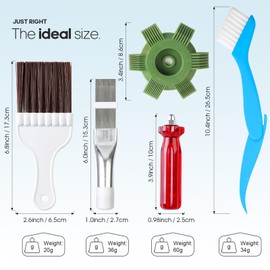 shockassist 4 Pieces Air Conditioning Comb - Metal and Green Slat Comb, Blue Folding and Brown Brush - Condenser - Cleaning Tool - Set for Air Conditioning, Refrigerator, Window