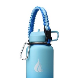 HYDRO CELL Paracord Handle for Wide Mouth Water Bottles - Carrier Strap w/Attachment Ring and Carabiner Accessory. Compatible w/ 64oz, 40oz 32oz, 24oz, 18oz, 14oz Insulated Bottles (Sky/Blue)