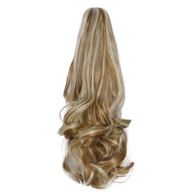 Yamel Ponytail Extension 16" Long Curly Wavy Bleach Blonde with Caramel Brown Claw Jaw Clip in Synthetic Hairpiece Pony Tail Tale Ponytail Hair Extensions