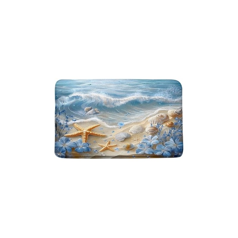 VPUPCN Nautical Coastal Bath Mat Beach Starfish Seashell Blue Flower