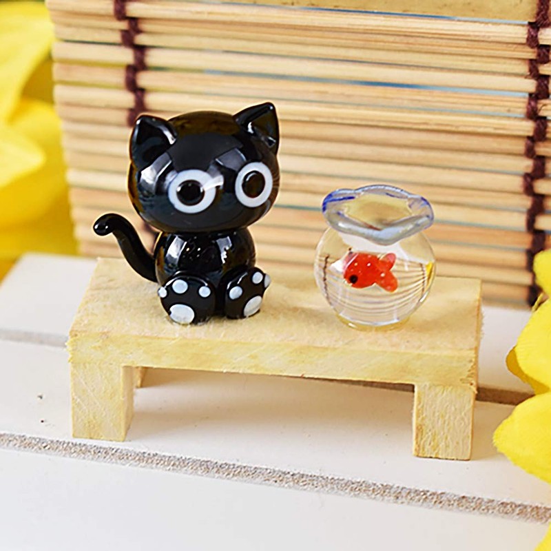 Forkart Cute Handmade Glassware Bench Cat