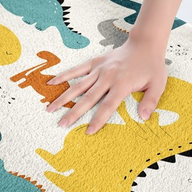 Cartoon Dinosaur Kids Bathroom Rugs Cute 3D Digital Print Bath Mats for Bathroom Decor Jungle Dino Btah Rugs for Shower Tub Wild Animal Pattern Yellow Blue Bathroom Accossories Full
