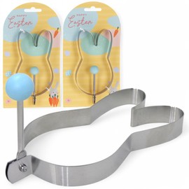MIJOMA Fried Egg Moulds Set of 2 - Easter Bunny Baking Ring Stainless Steel with Folding Handle - Perfect for Fried Eggs, Pancakes & More - 7 x 12.5 cm