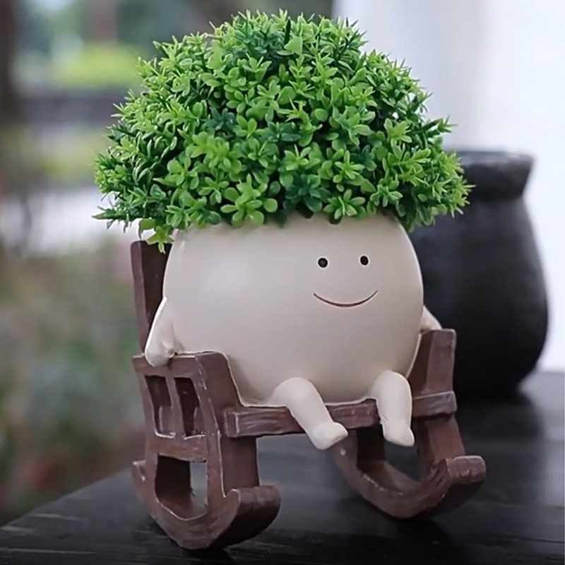 Rocking Chair Flower Pot Resin Patio Decorative Succulent Planter Garden