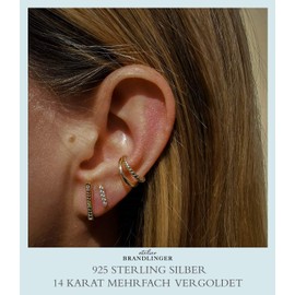 Brandlinger Atelier Women’s and Girls’ Gold-Plated 925 Sterling Silver Earrings, Length of Earrings 8 - 16 mm, Gold-Plated Silver