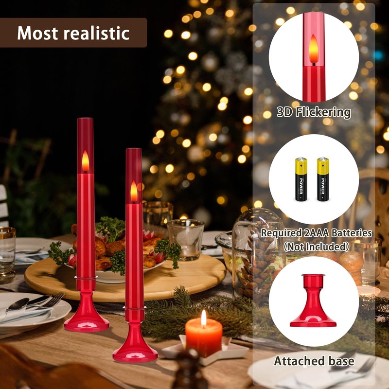 SEHNSY Red Flameless Taper Candles with Remote and Timer,Valentine Flameless