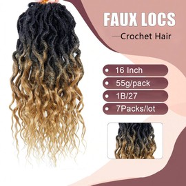 Faux Locs Crochet Hair 16 Inch Soft Locs 7Packs Boho Goddess Locs Crochet Hair with Curly Ends Pre-looped Crochet Locs for Black Women Dreadlock Synthetic Crochet Braids (1B/27, 16Inch(Pack of 7))