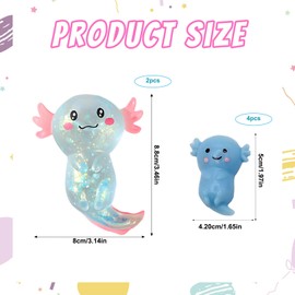 6PCS Squishy for Axolotl, Soft Squeeze Fidget Toys for Stress Relief, Pinch, Axolotl Toy, Soft Squeeze Toys Suitable for All Ages, Including 2 Large and 4 Small Pinch Toys