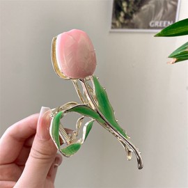 Tulip Flower Hair Clip Korean Style Fashion Shark Hairpin Strong Hold Hair Clips Hairpins for Women and Ladies Anti-slip Clips Head Wear Styling Tools Claw Clips for Women Hair Accessories