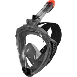 Aqua Speed Drift Adult 180° Panorama Full Face Snorkel Mask + Microfibre Towel Diving Mask with Snorkel Foldable Holder for Action Camera, Sizes: L - XL, Colours: Dark Grey