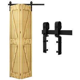 QINAIXQM 60" / 5FT Bi-Folding Sliding Barn Door Hardware Kit Closet Rail Roller Accessory Applicable Door Width Within 60 inches, no Panel