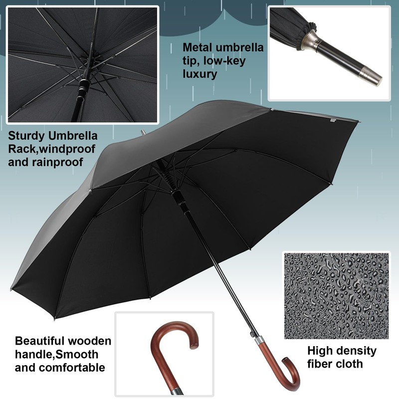 Silkfly 2 Pcs 48 Inch Auto Open Umbrella Wooden J