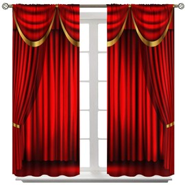 SHElifestyle Red Theater Window Curtains, Retro Show Stage Concert Play Movie Curtain Window Treatments Drapes for Bedroom Living Room Home Decor 42x45in