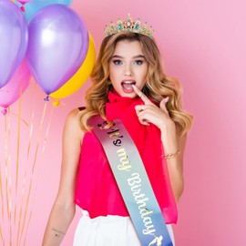 Birthday Crown for Women and It's My Birthday Sash, Birthday Tiaras Set for Girls Happy Birthday Decorations Birthday Headbands Girls Gifts Birthday Accessories for Her Birthday Party (Gold-Colorful)