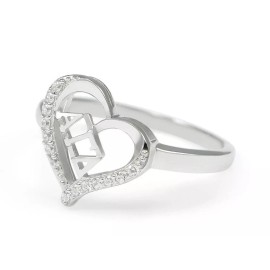 Alpha Gamma Delta Sorority Sterling Silver Heart Ring w/ Simulated Diamonds- New