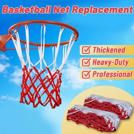 Basketball Net 2 Pack, Heavy Duty Basketball Net Replacement Weather Anti Whip Polyester Basketball Hoop Net Fits Standard Indoor Or Outdoor Court Use - Easy Install (Red White)