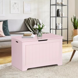 SEGAWE Pink Wooden Toy Box Lift Up Top Storage Chest Kids Toy Bin Bedroom Living Room