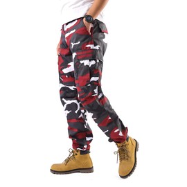 BACKBONE Mens Fashion Bright Camouflage Cargo Pants Military Combat Style BDU Pants (XL, Red Camo)