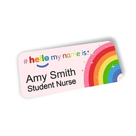 Pink Rainbow and Stars Logo Hello My Name is Name Badge 76 x 32 mm Doctor Student Doctor GP Healthcare Assistant Nurse Practitioner Clinical Medical