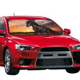 HSYOYO Windshield Sun Shade for Car Trucks SUV Black Horse Retractable Front Window Sun Visor Foldable Sunshade Protector for Car Windshield Keep Your Vehicle Cool 51 X 27.5Inch