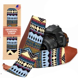 Camera Strap for All DSLR and Mirrorless camera Including Binoculars. Neck , Shoulder & Crossbody Camera Strap Stripes Woven Vintage Pattern Vegan Leather. Best Gift for Men & Women Photographers