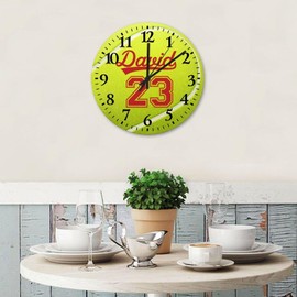 15 Inch Silent Non-Ticking Wall Clocks Battery Operated Baseball Football Sports Home Decor for Kids Room Man Athlete Beautiful Round Wooden Wall Clock Vintage for Garden New Home