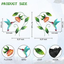 Vindar Metal Wall Art Vivid Hummingbird Flower Sculpture Wall Art Decor Set of 2 Metal Bird Silhouette Metal Ornament Wall Hanging Sign for Living Room Balcony Garden Home Décor