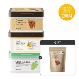 SkinFood 스킨푸드 3개월팩 택1 데일리 마스크팩 30매 3개 + 캐롯 데일리 마스크 15매 리필 [모공탄력 도토리] Skinfood 3-Month Pack Select 1 Daily Mask Pack 30 Sheets 3 Packs + Carrot Daily Mask 15 Sheets Refill [Pore Elasticity Acorn]