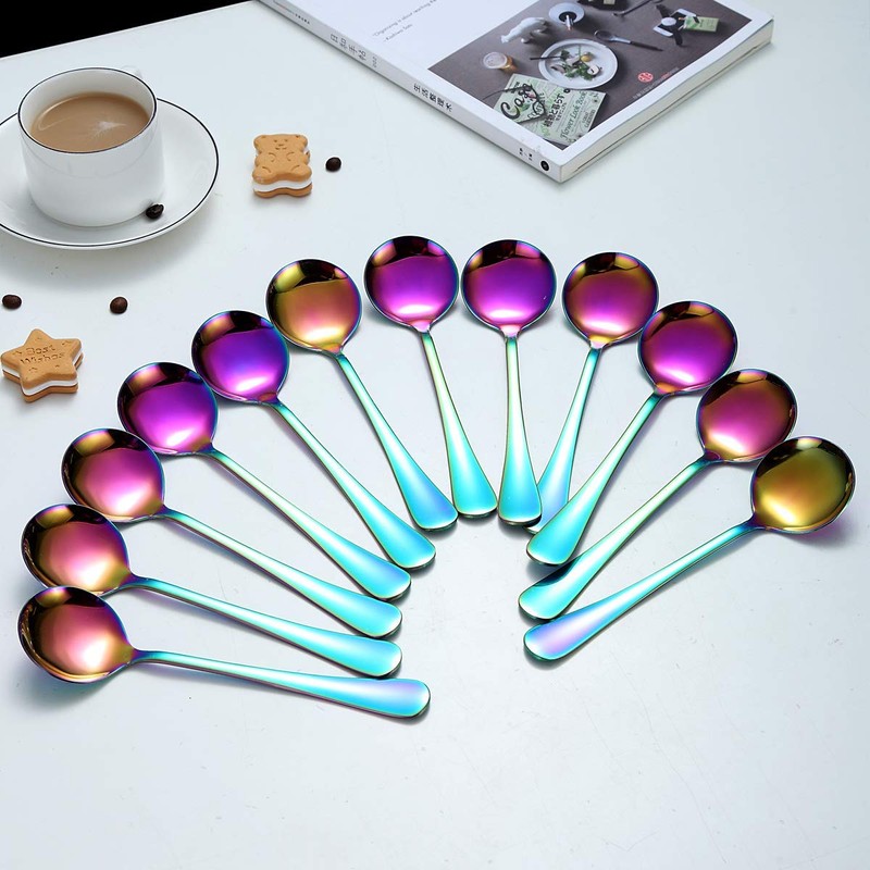 Rainbow Soup Spoon of 12, Berglander 7.5" Stainless Steel Titanium