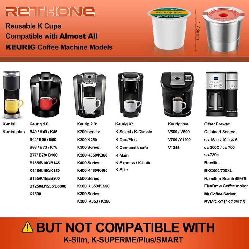RETHONE Reusable K Cups and Coffee Pods, Stainless Steel K