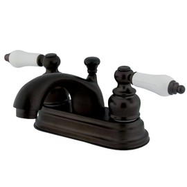 Kingston Brass KB3605PL Vintage 4-Inch Centerset Lavatory Faucet, Porcelain Lever Handle, Oil Rubbed Bronze