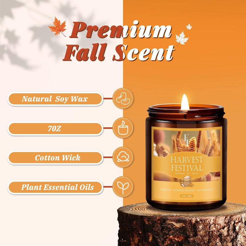 Fall Candle, Harvest Festival Scented Candles for Home, Natural Soy