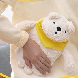 MHwan Hot Water Bottle, Plush Fluffy Hot Water Bottle Children Adults, 1 Litre Cute and Cuddly Bear Hot Water Bottle Animal, Safe, Explosion-proof and Leak-Proof, Removable for Cleaning
