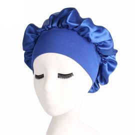 Wide Elastic Silk Bonnet for Sleeping and Curly Hair Protection, for Natural Hair, Hair Wrap Adjustable Satin hair Bonnet for sleeping - Extra Soft Elastic Band bonnets for Women (blue)
